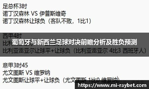葡萄牙与新西兰足球对决前瞻分析及胜负预测
